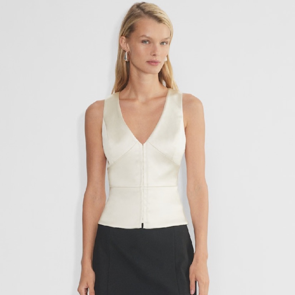 NWT Aritzia Ten Canape Satin Top in Whisper White - Picture 2 of 7